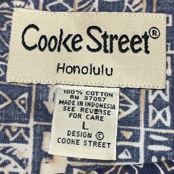 Men's Cooke Street Honolulu Hawaiian Short Sleeve Blue/Grey Cotton Shirt Large - Picture 5 of 5